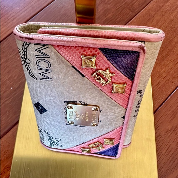 MCM Signature Monogram Pink and Purple Pebbled Leather Wallet - Picture 8 of 12